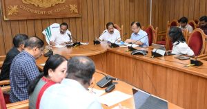 Chief Minister VD Satheesan chairing a meeting of district collectors.