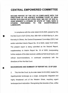 Cover page of the Central Empowered Committee’s second report on the Agasthiyamalai landscape, submitted in compliance with a 2025 Supreme Court order.