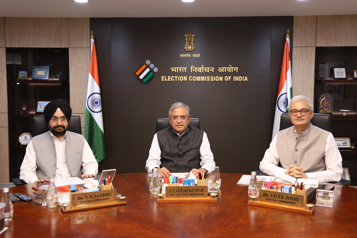 CEC Shri Gyanesh Kumar with Election Commissioners Sukhbir Singh Sandhu and Vivek Joshi
