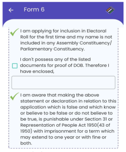 A screengrab of Form 6 declaration