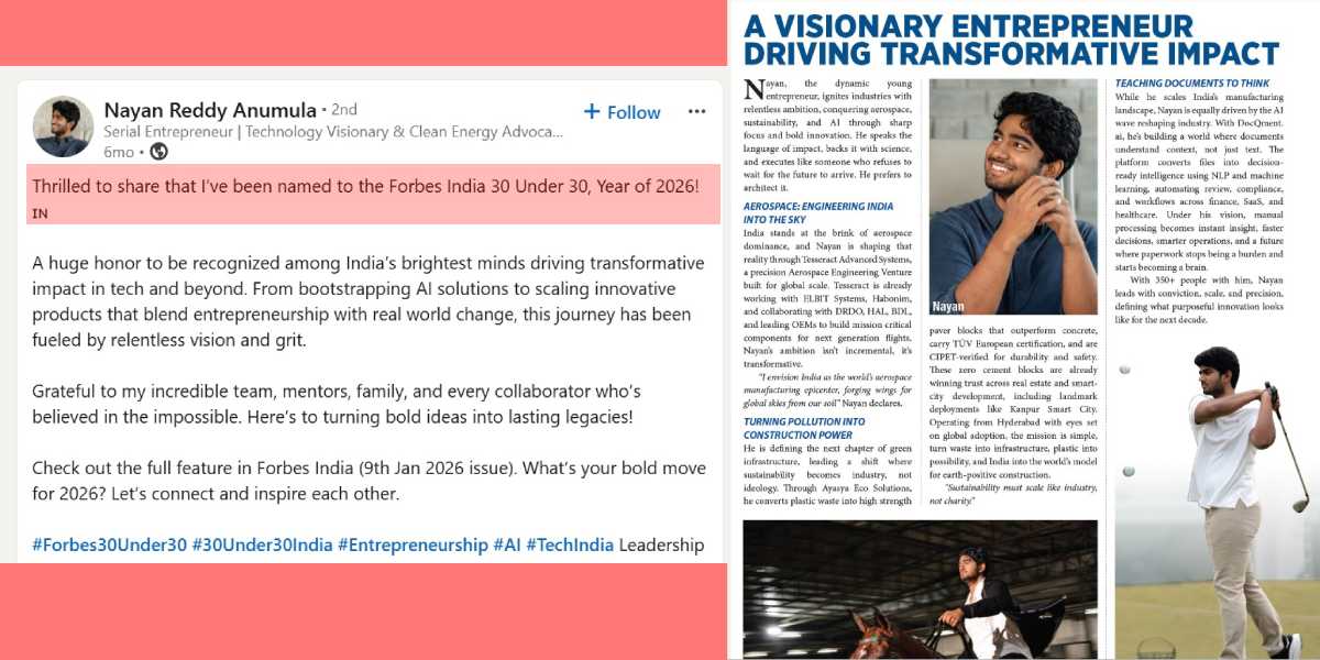 Revanth Reddy’s nephew claims “Forbes 30 under 30” in bio but he isn’t on the list