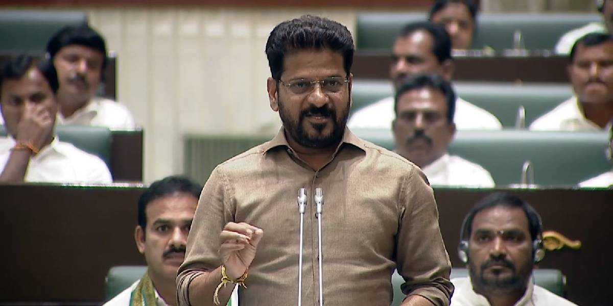 An image of Telangana Chief Minister A Revanth Reddy addressing the state Legislative Assembly