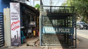 Police barricaded the area near the protest site of Madhyamam journalists