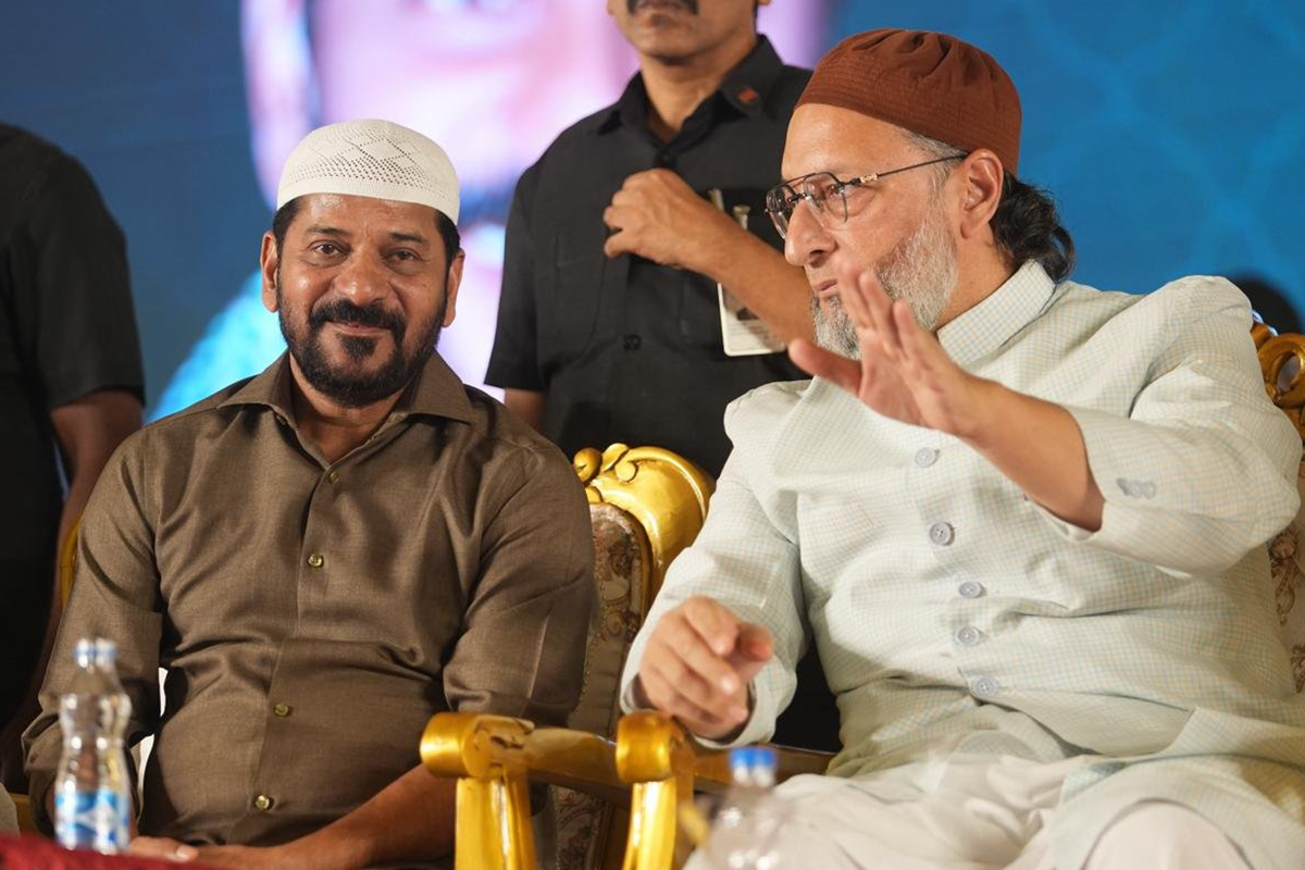 Telangana CM Revanth Reddy and AIMIM chief Asaduddin Owaisi.