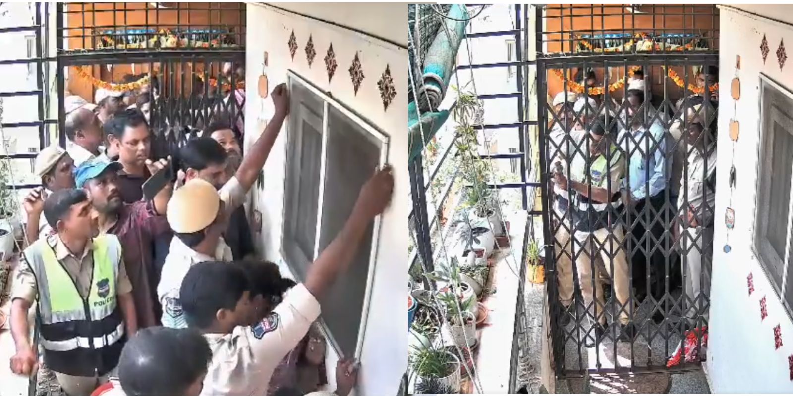 Police break gate locks at Krishank's residence