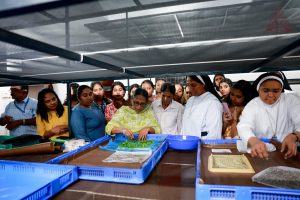 From one of the training sessions carried out at the campus on feeding mulberry leaves to silkworms.