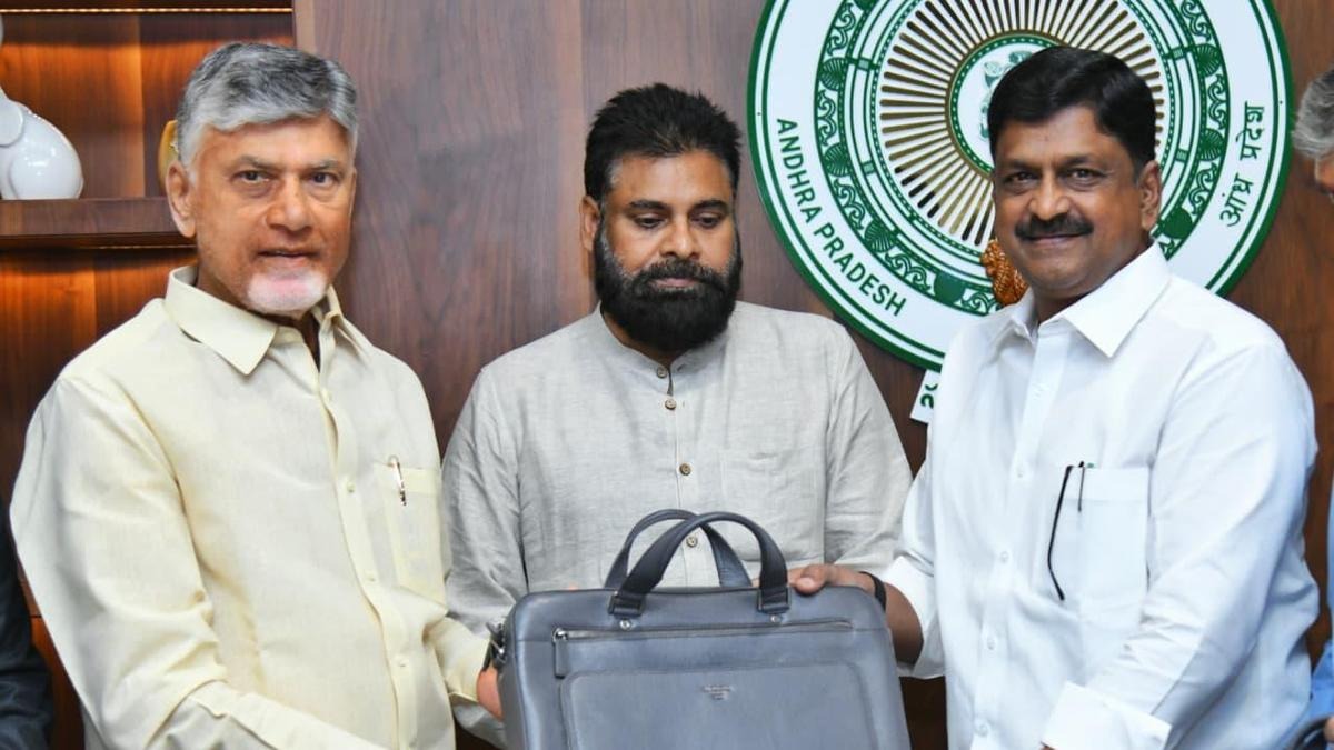 Chief Minister Chandrababu Naidu, Deputy CM Pawan Kalyan and AP Finance Minister Payyavula Keshav ahead of budget presentation.