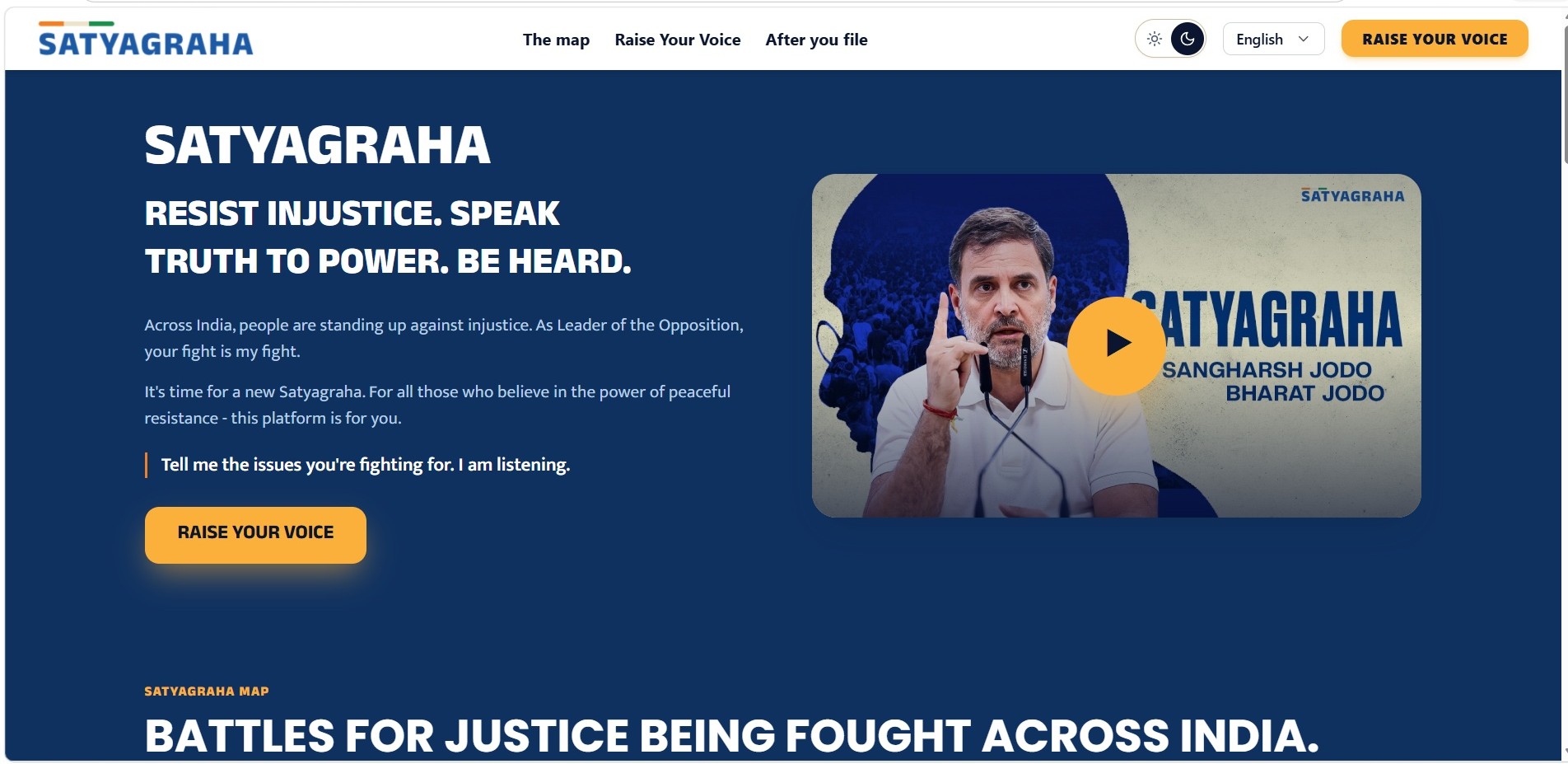 Rahul Gandhi said the new platform is for all those who believe in the power of peaceful resistance.