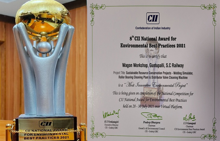సీఐఐ`ఐజీబీసీ నుండి ‘‘మోస్ట్ ఇన్నోవేటివ్ ఎన్విరాన్మెంటల్ ప్రాజెక్టు’’ అవార్డు అందుకున్న రాయనపాడు వ్యాగన్ వర్క్షాపు సీఐఐ`ఐజీబీసీ నుండి ‘‘మోస్ట్ ఇన్నోవేటివ్ ఎన్విరాన్మెంటల్ ప్రాజెక్టు’’ అవార్డు అందుకున్న రాయనపాడు వ్యాగన్ వర్క్షాపు