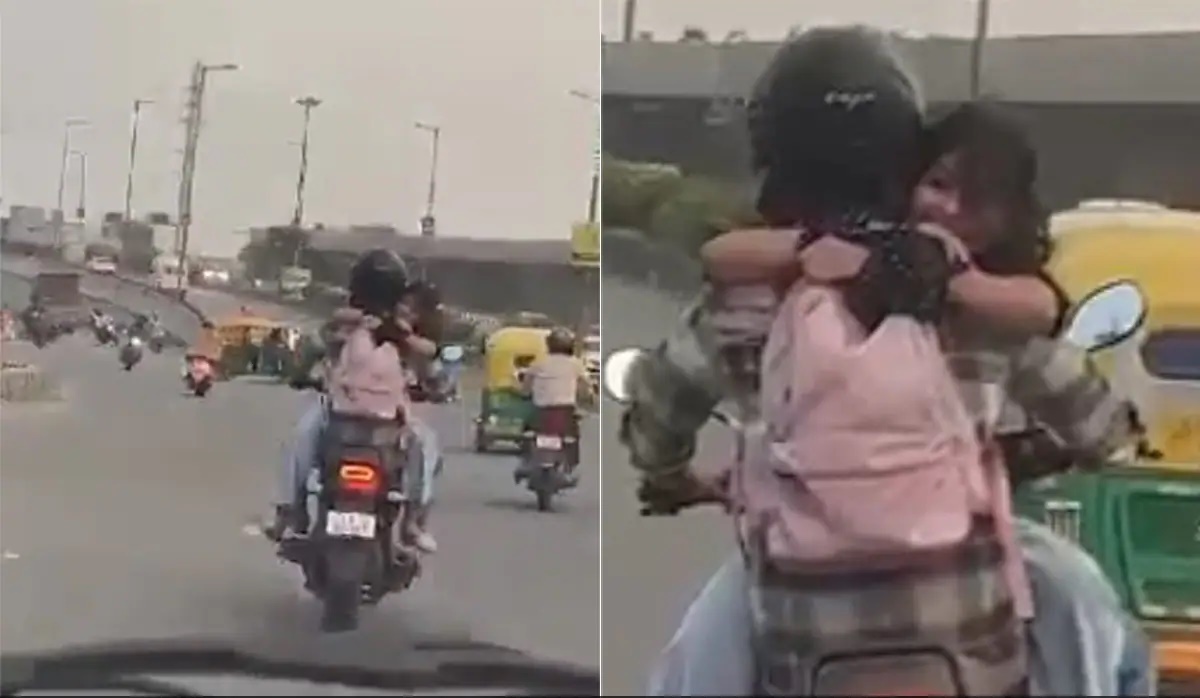 Delhi | ఢిల్లీలో బైక్ నడుపుతూ.. జంట రొమాన్స్ Delhi | ఢిల్లీలో బైక్ నడుపుతూ.. జంట రొమాన్స్