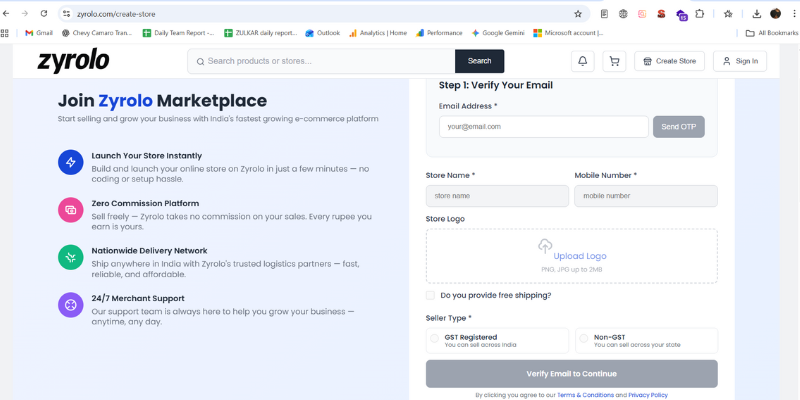 Zyrolo पर ऑनलाइन स्टोर setup करने के स्टेप्स