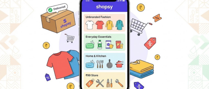 Shopsy app on smartphone displaying budget clothing and daily essentials