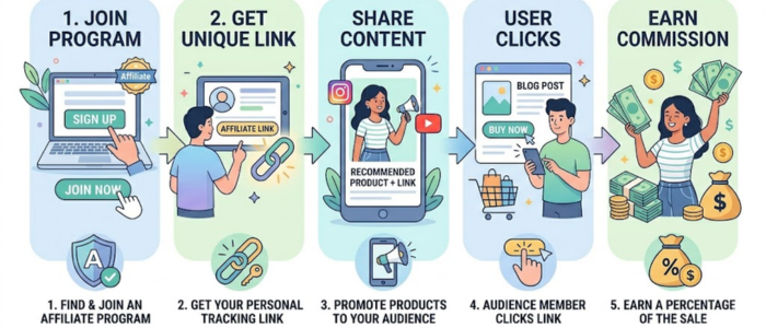 affiliate marketing kaise kaam karta hai step by step process brand creator audience flow