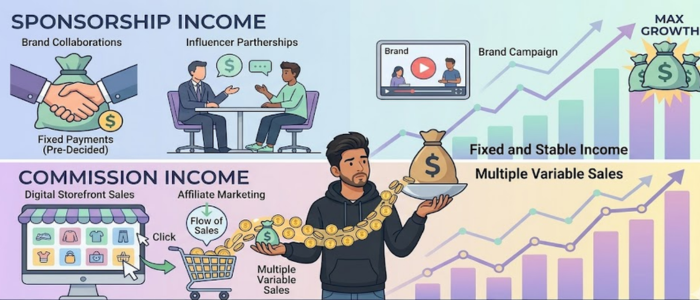Commission vs Sponsorship — hybrid monetization strategy creators ke liye