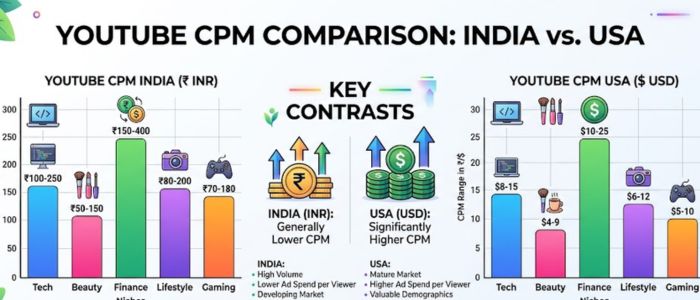 YouTube creators Zokera से ज़्यादा earn कैसे करें के लिए India vs USA CPM comparison