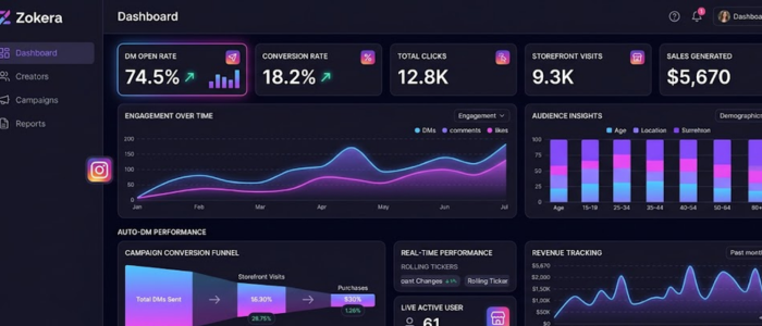 Real-time analytics dashboard for Auto-DM for Instagram creators on Zokera