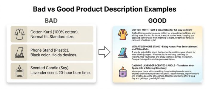 bad vs good product description example how to write product descriptions that sell