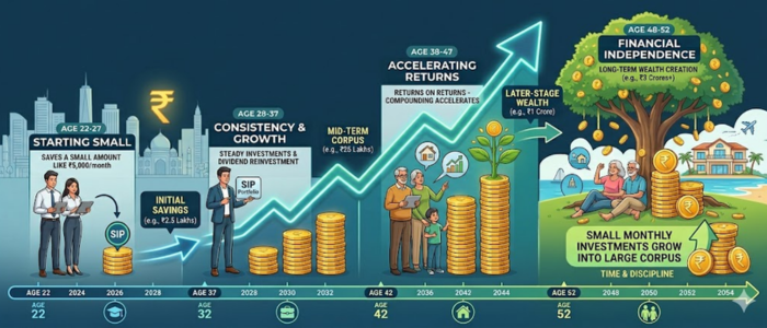 Best investment options for beginners in India 2026 showing power of compounding growth