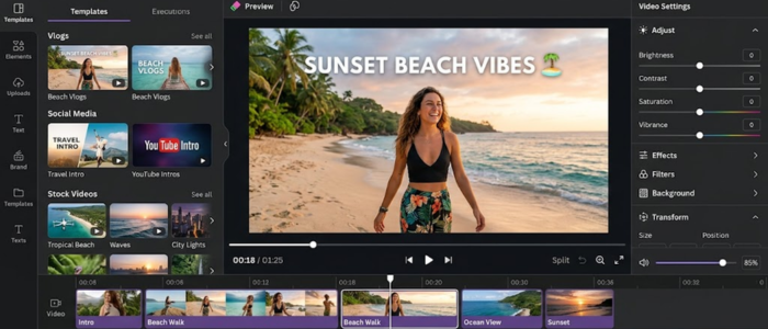 फ्री AI वीडियो टूल्स 2026 में Canva Video एडिटर