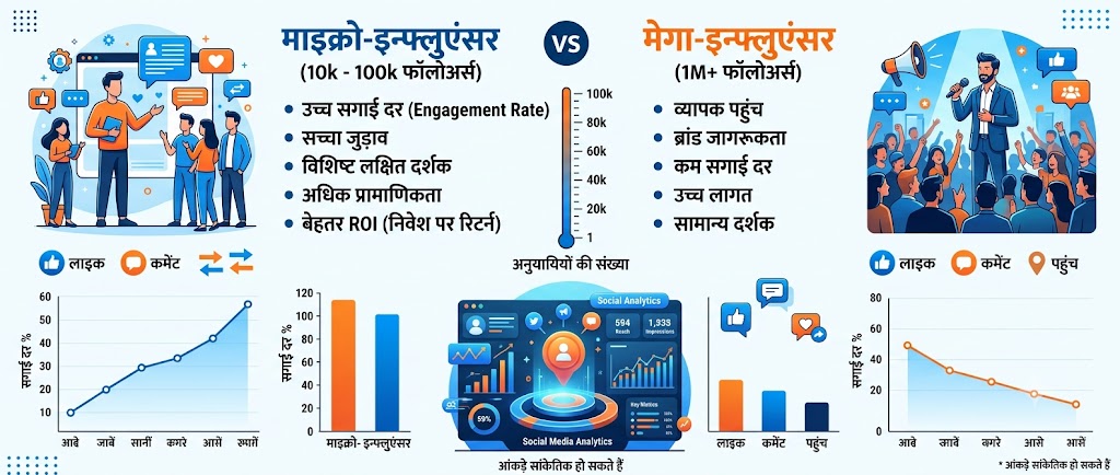 माइक्रो बनाम मेगा इन्फ्लुएंसर में इंगेजमेंट रेट की तुलना