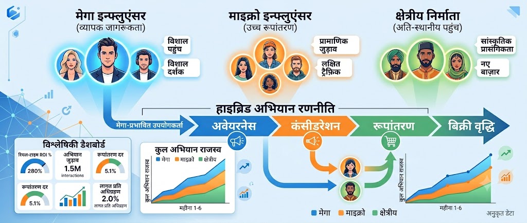 माइक्रो बनाम मेगा इन्फ्लुएंसर हाइब्रिड रणनीति का उदाहरण