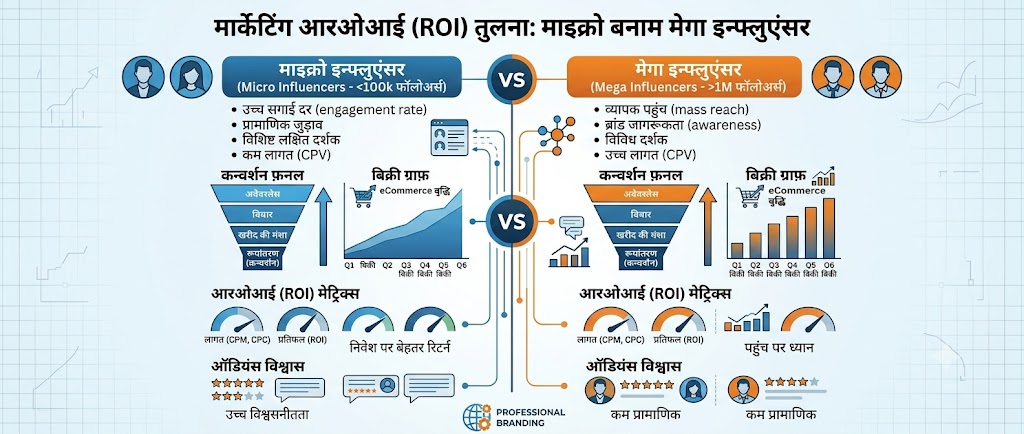 माइक्रो बनाम मेगा इन्फ्लुएंसर ROI और कन्वर्शन तुलना