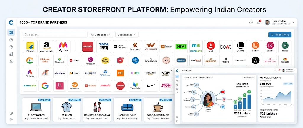 Zokera platform interface showing 1000+ brand partnerships demonstrating how digital storefronts work for creators in India