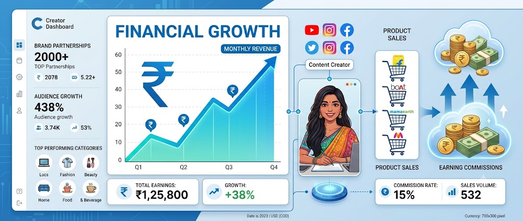Graph showing income growth from digital storefront explaining how digital storefronts work for creators in India and generate passive income