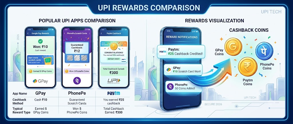 Comparison of leading apps for UPI Cashback Offers in India in 2026
