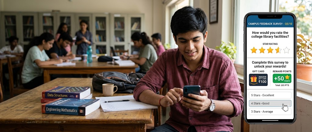 इंडिया में एक्स्ट्रा इनकम के लिए बेस्ट माइक्रो जॉब्स ऐप्स में सर्वे पूरा करता भारतीय छात्र