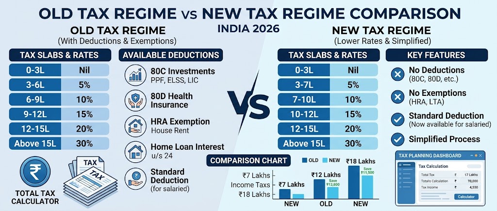 Old vs New Tax Regime comparison for tax saving investments in India 2026