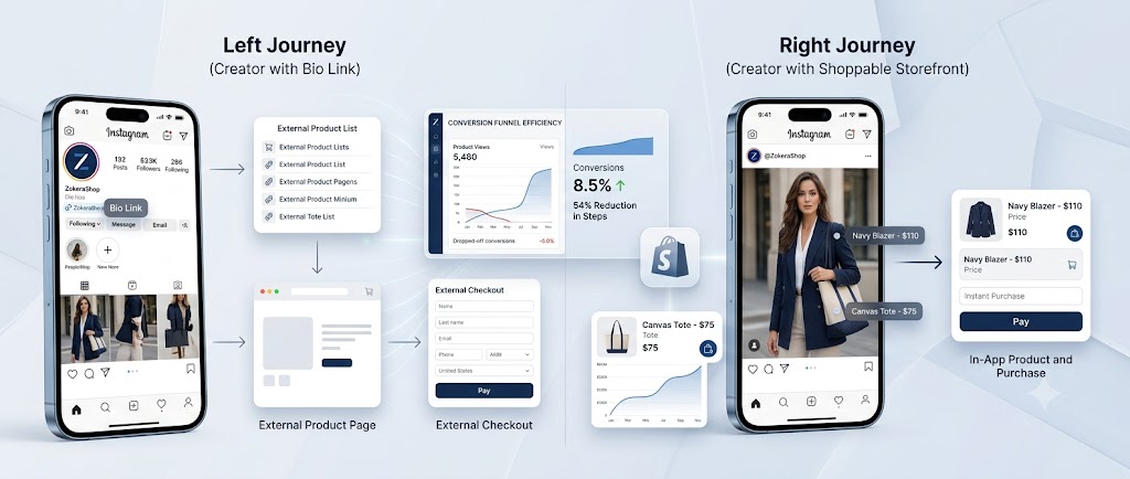 How to create a shoppable Instagram storefront compared with using a simple bio link