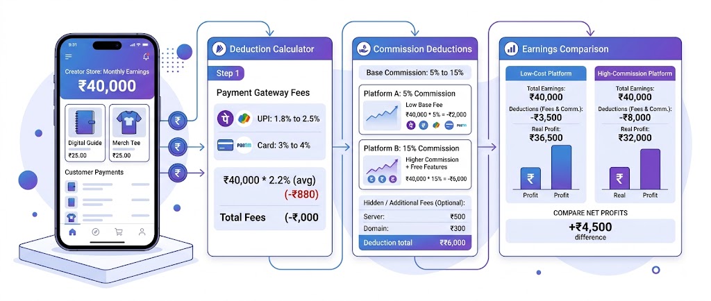 Best storefront tools for creators India: pricing and transaction fees