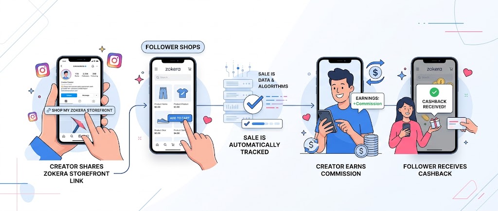 How creators earn commission on Instagram through Zokera storefront