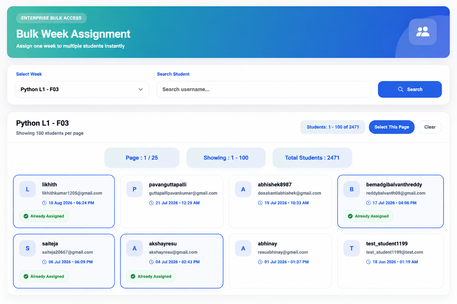 AccessPro bulk week assignment