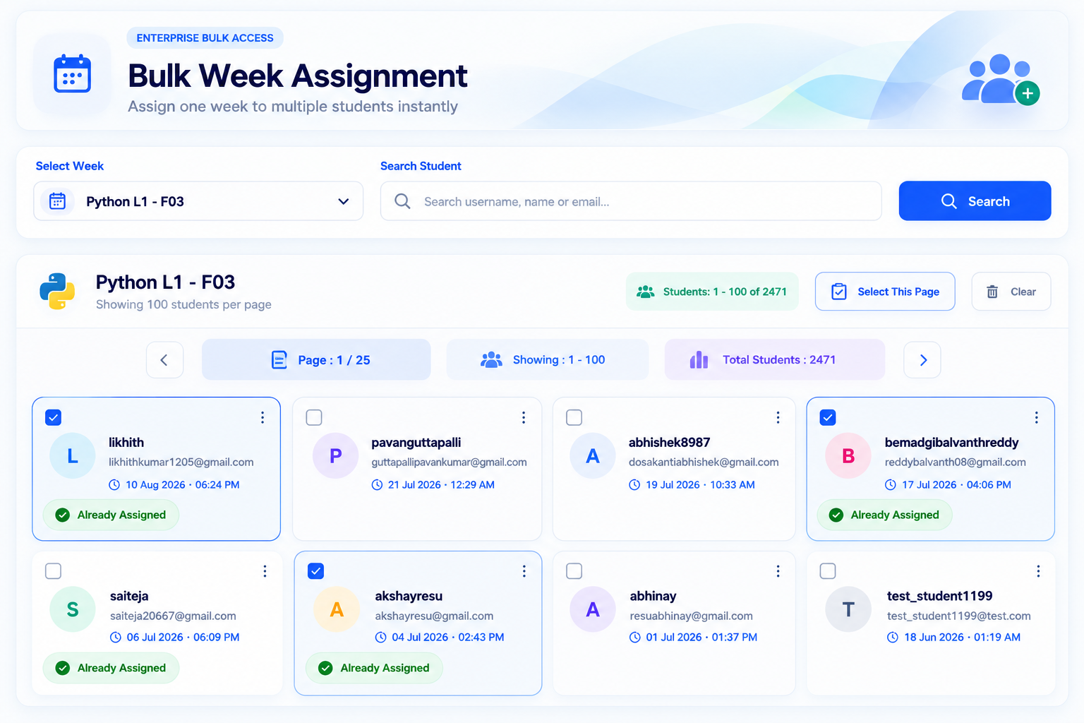 AccessPro bulk week assignment