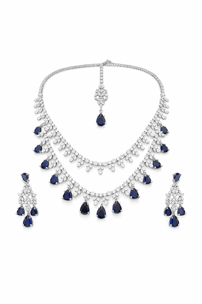 Exquisite AD Necklace with Blue Teardrop Stones - AD Necklaces | Savyra