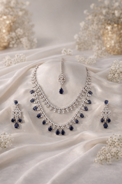 Exquisite AD Necklace with Blue Teardrop Stones - AD Necklaces | Savyra