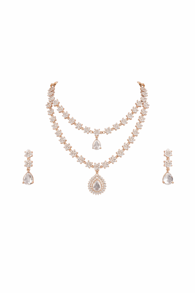 Elegant Double Stranded AD Necklace with Teardrop Pendants - AD Necklaces | Savyra