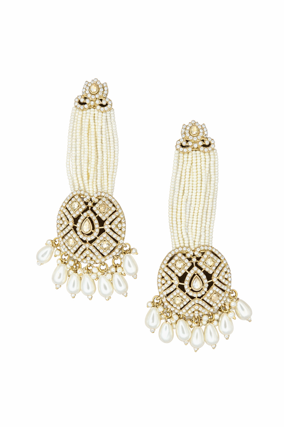 Elegant Pearl and Stone Tassel Jhumkas - Jhumkas | Savyra
