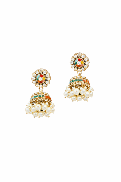 Pearl and Gemstone Embellished Jhumka Earrings - Jhumkas | Savyra