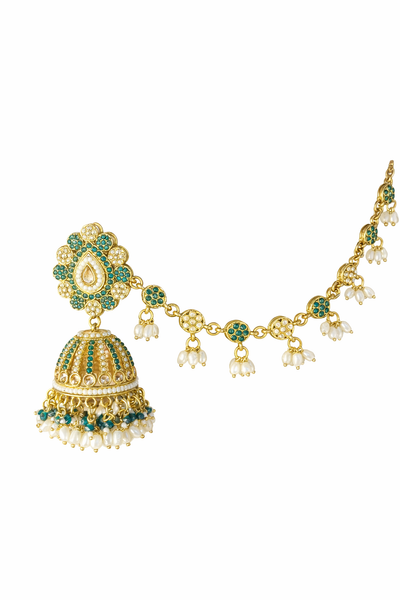 Elegant Bahubali Earrings with Green and Gold Detailing - Bahubali Earrings | Savyra