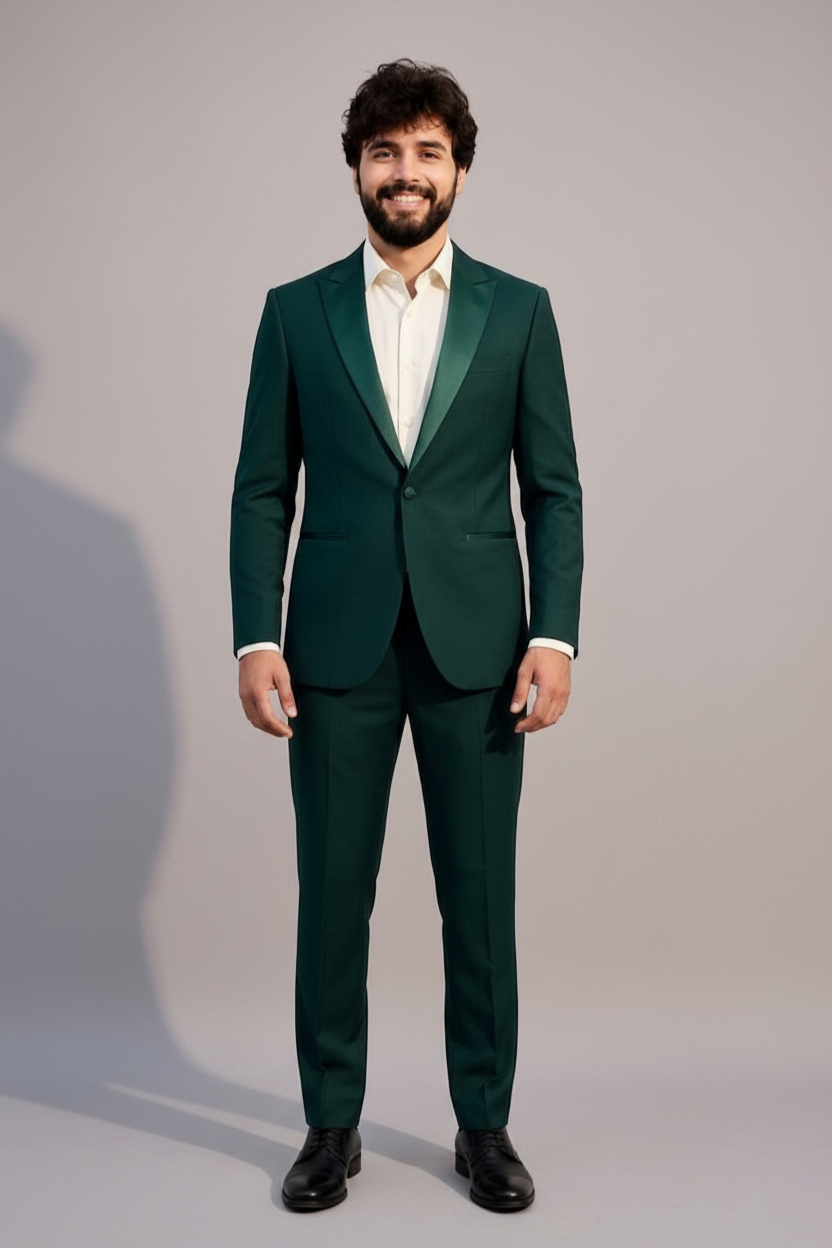Men's Emerald Green Peak Lapel Suit(Emerald)