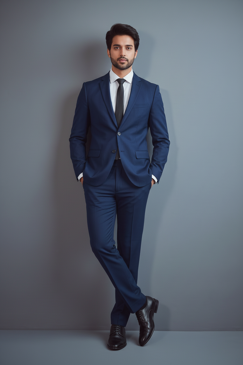 Elegant Formal Solid Navy Blue Suit