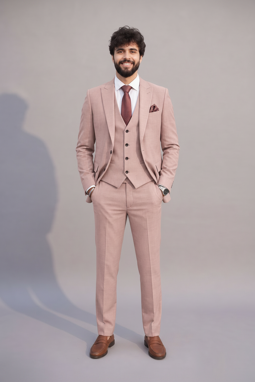 Men's Blush Pink Three-Piece Suit (Rose Elegance)