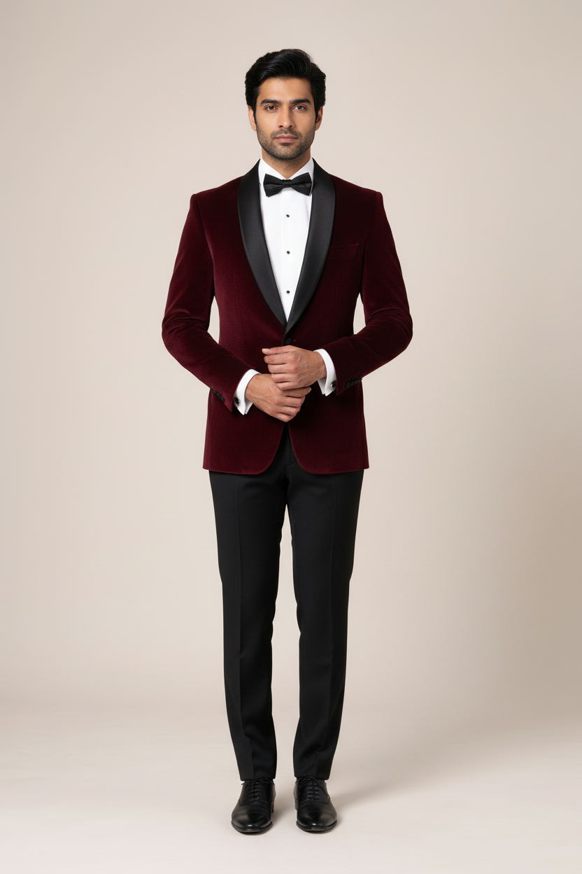 Velvet Maroon Wedding Tuxedo