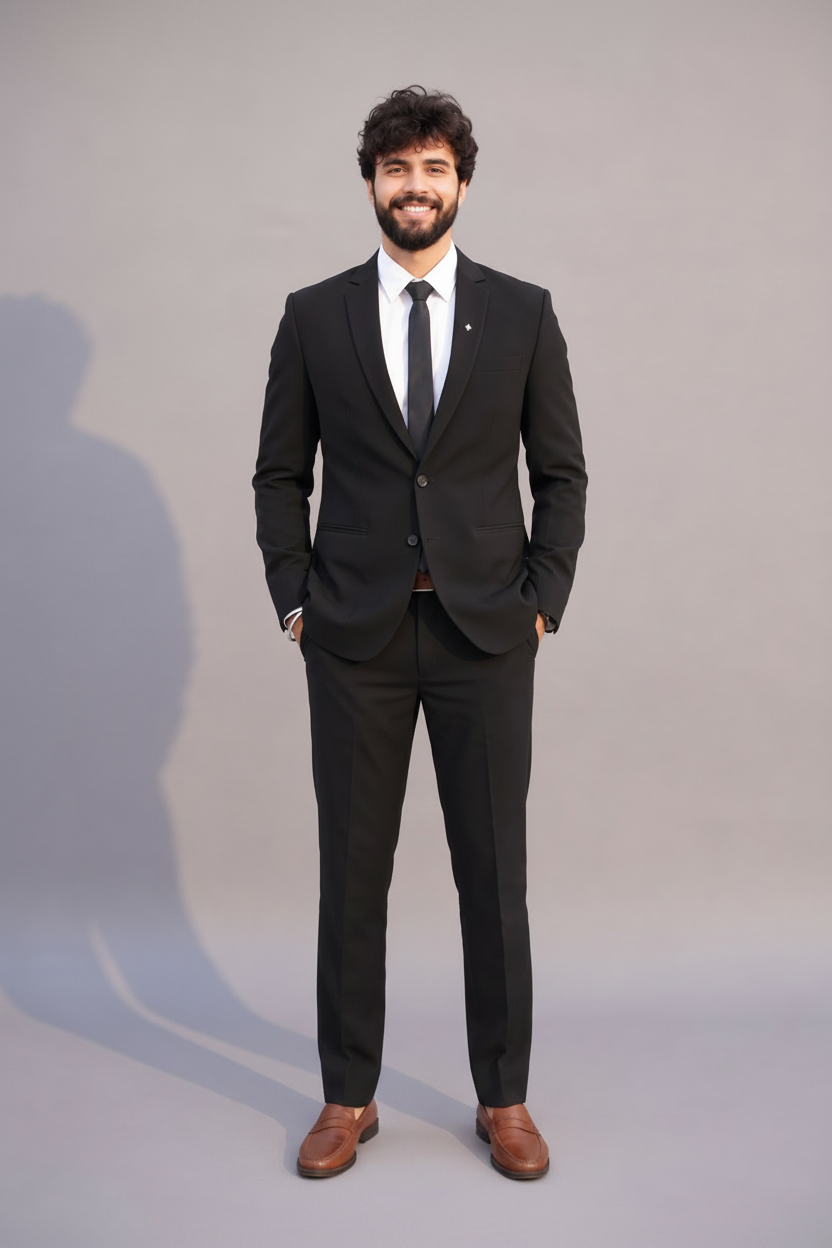 Classic black wool crepe suit