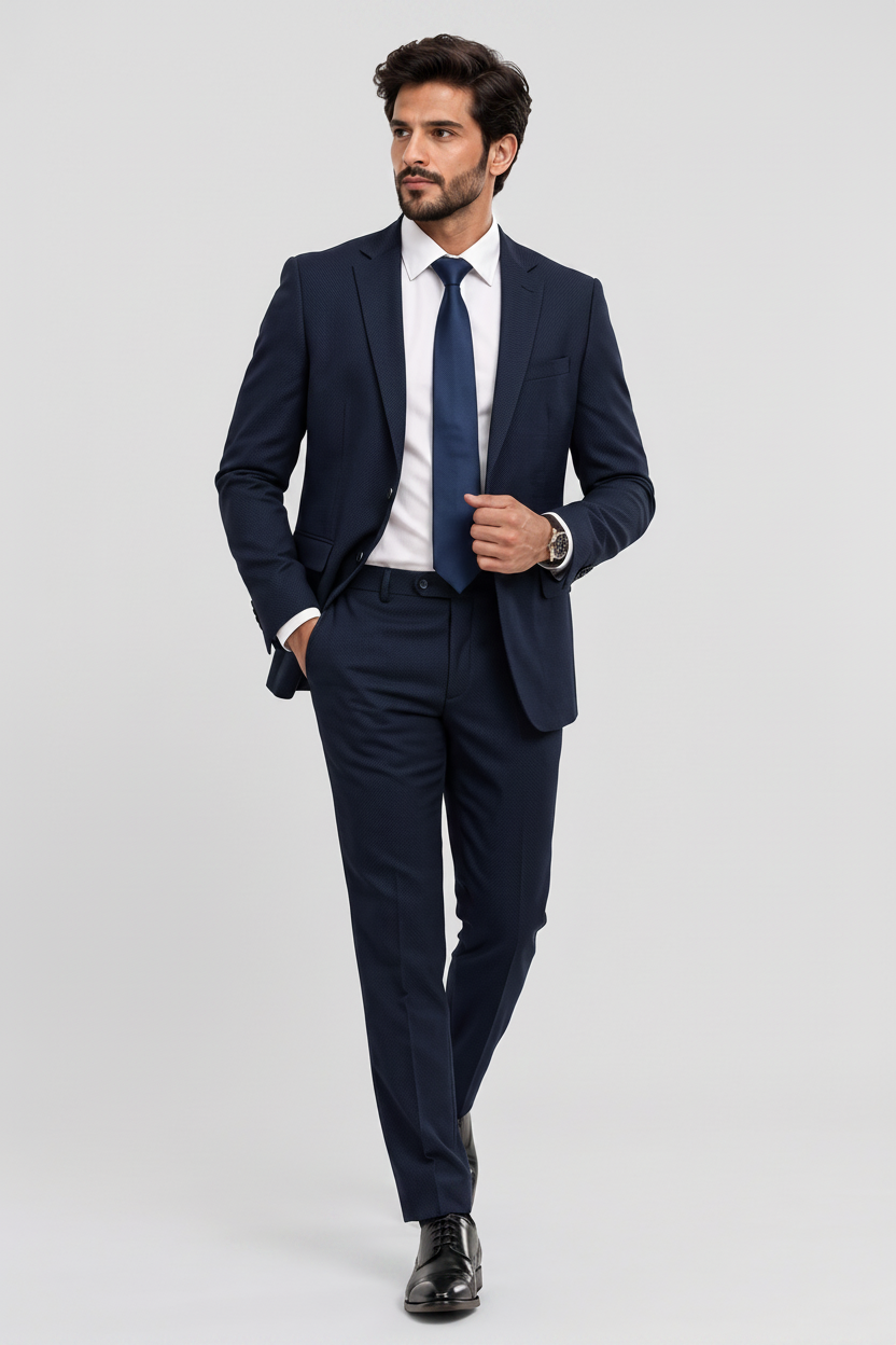 Formal Ink Blue Self-Patterned Suit