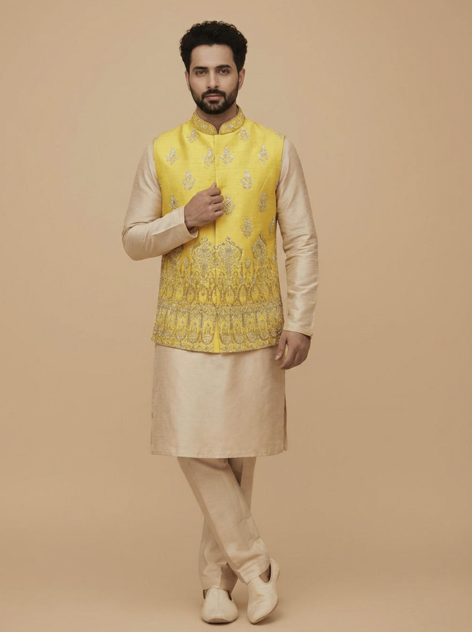 Sadri with Hand Embroidery (yellow)