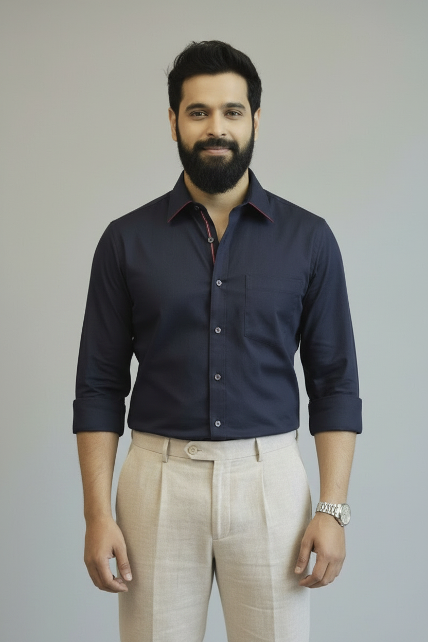 Midnight Navy Giza Cotton Shirt